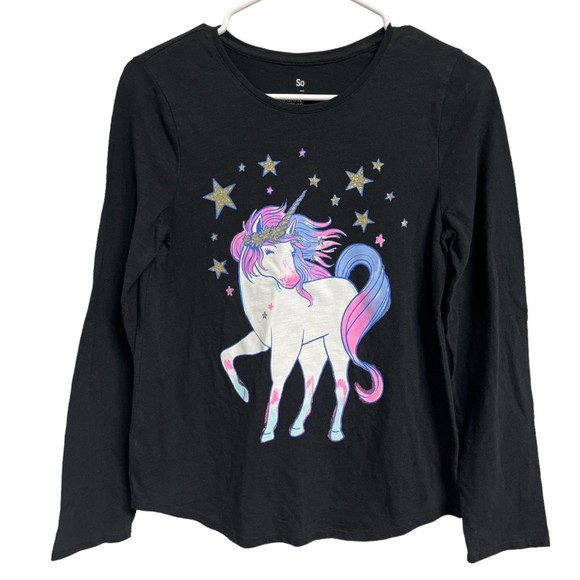 So Favorite Graphic Tee Girls Unicorn Shirt Size XL (14-16)Black Long sleeve - Picture 1 of 3